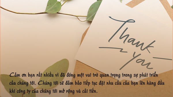 Thư cảm ơn Góp ý Đánh giá của Khách hàng